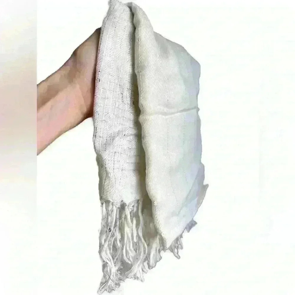 Cejon White Sequins Glittery Soft Rayon Metallic Formal Scarf